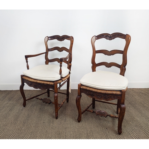 153 - DINING CHAIRS, a set of eight, including two armchairs with ladder backs in Louis XV provincial styl... 