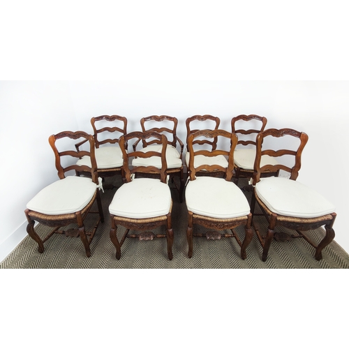 153 - DINING CHAIRS, a set of eight, including two armchairs with ladder backs in Louis XV provincial styl... 