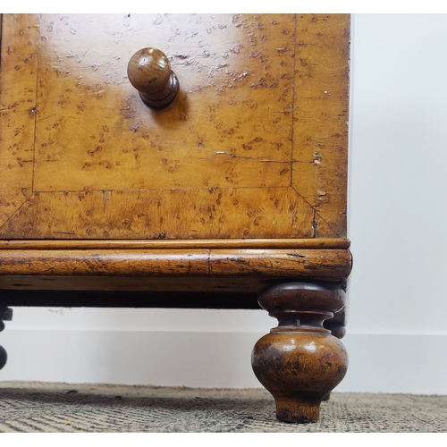 154 - SIDE CABINET, 19th century birds eye maple with an open cupboard over two doors, 59cm W x 35cm D x 7... 