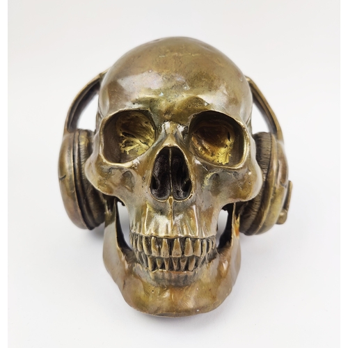 19 - DJ SKULL, contemporary school sculpture study, bronzed metal.