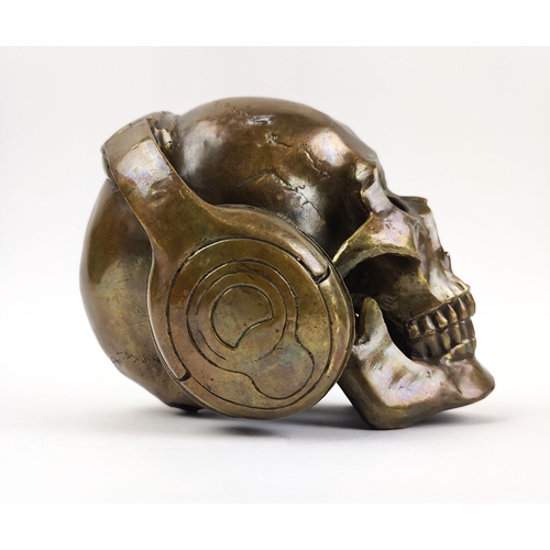 19 - DJ SKULL, contemporary school sculpture study, bronzed metal.