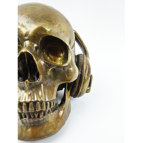 19 - DJ SKULL, contemporary school sculpture study, bronzed metal.