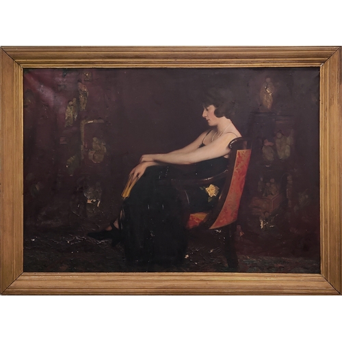 39 - JEAN-MARCEL POUSSARD (French, 1891-1972), 'Seated Lady in an interior', oil on canvas, signed lower ... 