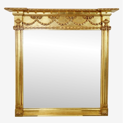 417 - OVERMANTEL, neo-classical style gilt frame with swag detail, 121cm H x 119cm W.