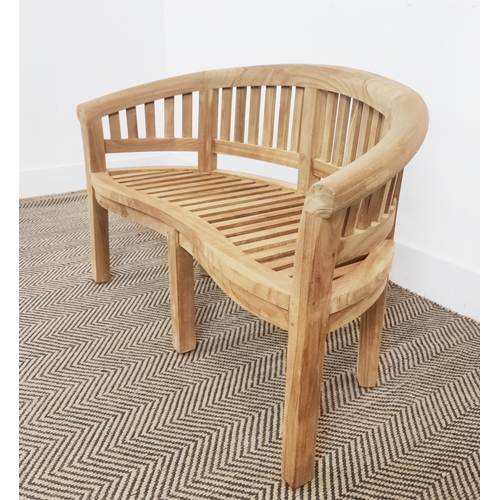 430 - CHILDS GARDEN BENCH, teak, 58cm H x 95cm W x 40cm D.