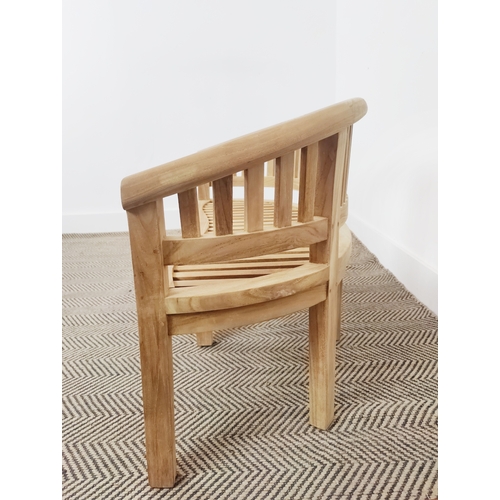 430 - CHILDS GARDEN BENCH, teak, 58cm H x 95cm W x 40cm D.