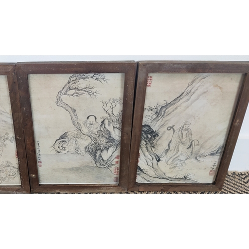 442 - ASIAN STYLE PRINTS, a set of five, framed, 33cm H x 24cm W.