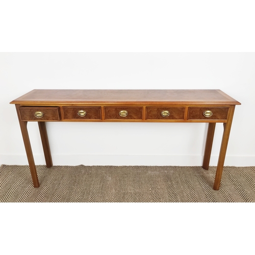 453 - HALL TABLE, Victorian style, burr walnut with five frieze drawers on chamfered supports, 77cm H x 15... 