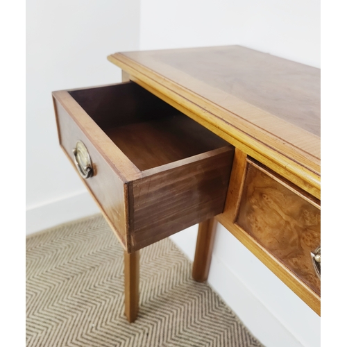 453 - HALL TABLE, Victorian style, burr walnut with five frieze drawers on chamfered supports, 77cm H x 15... 