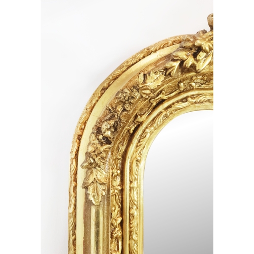 454 - OVERMANTEL, gilt frame with bird decorated crest, 160cm H x 65cm W.