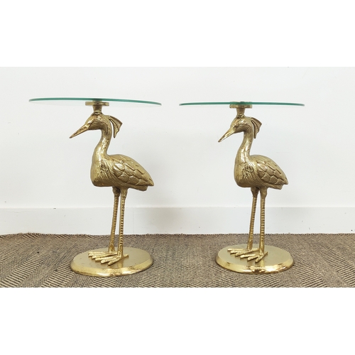 463 - SIDE TABLES,  a pair, gilt bird design base, glass tops, 54cm x 40.5cm diam. (2)