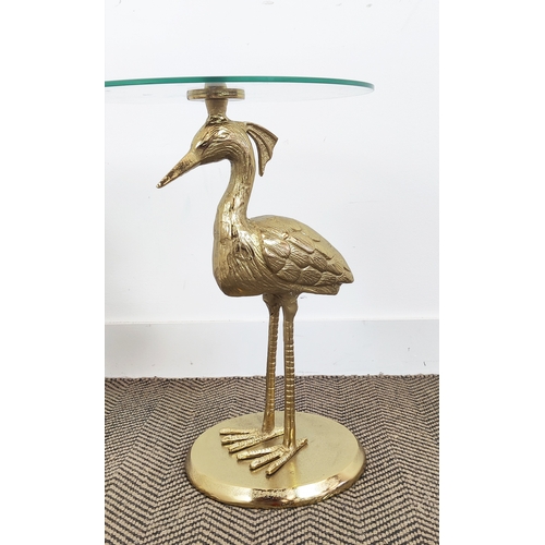 463 - SIDE TABLES,  a pair, gilt bird design base, glass tops, 54cm x 40.5cm diam. (2)