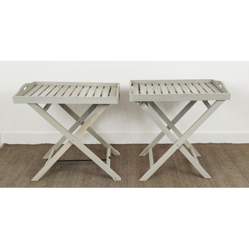 465 - GARDEN TRAY TABLES, a pair, grey painted wood, 70cm x 45cm x 71cm. (2)