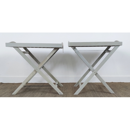 465 - GARDEN TRAY TABLES, a pair, grey painted wood, 70cm x 45cm x 71cm. (2)