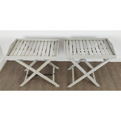 465 - GARDEN TRAY TABLES, a pair, grey painted wood, 70cm x 45cm x 71cm. (2)