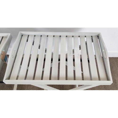 465 - GARDEN TRAY TABLES, a pair, grey painted wood, 70cm x 45cm x 71cm. (2)