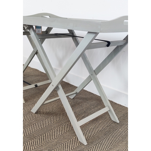 465 - GARDEN TRAY TABLES, a pair, grey painted wood, 70cm x 45cm x 71cm. (2)