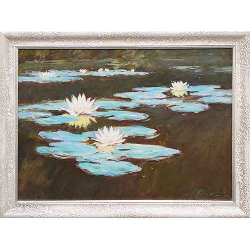 70 - ALEXANDR SHEVCHUK (XXI Century), 'Lily pond', oil on canvas, 49cm x 69cm.