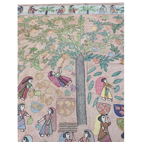 87 - SUZANI SILKWORK WALL HANGING, 273cm x 220cm.