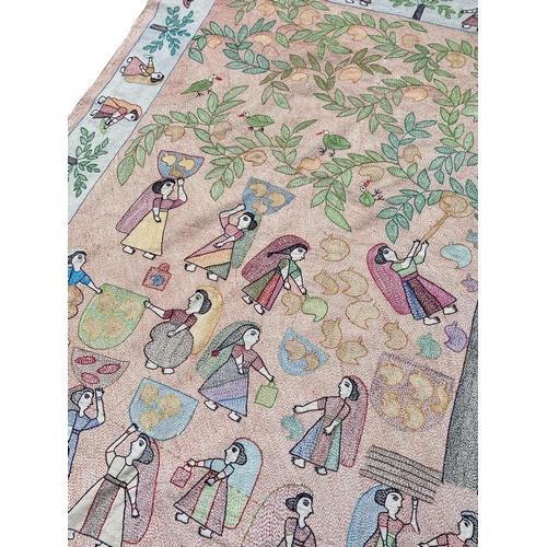 87 - SUZANI SILKWORK WALL HANGING, 273cm x 220cm.