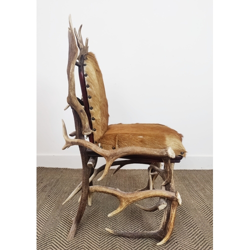 97 - ANTLER CHAIR,  Anthony Redmile style with deer skin upholstered seat, 96cm H x 50cm W.