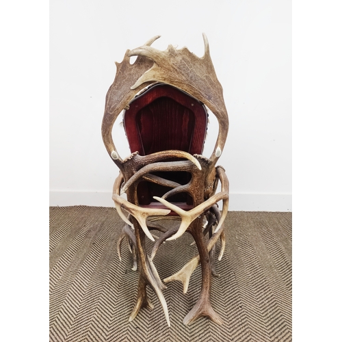 97 - ANTLER CHAIR,  Anthony Redmile style with deer skin upholstered seat, 96cm H x 50cm W.