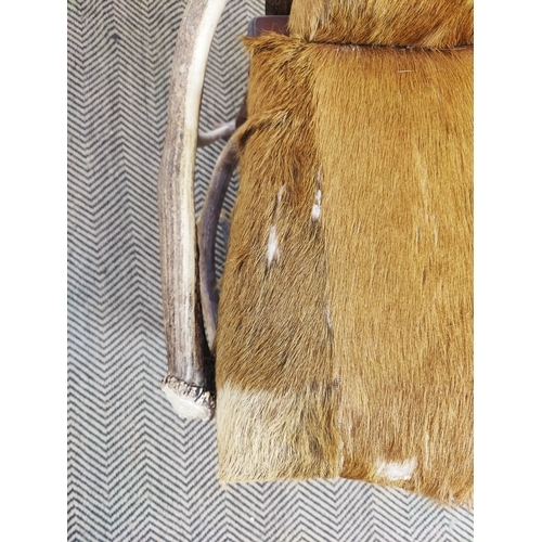 97 - ANTLER CHAIR,  Anthony Redmile style with deer skin upholstered seat, 96cm H x 50cm W.