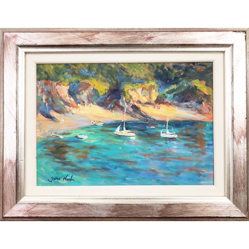 31 - JOHN NEALE (British Contemporary), framed, original, oil painting entitled 'Cove with Yachts - Salco... 