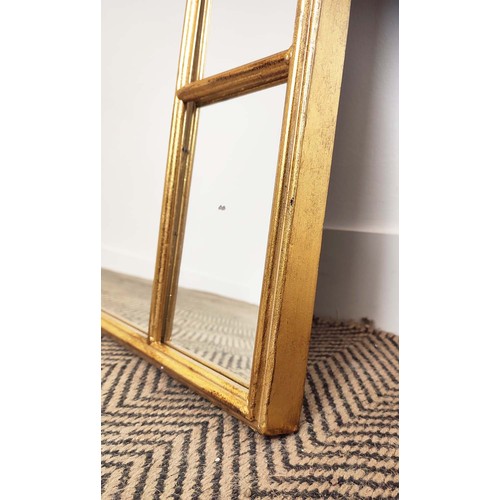 423 - WALL MIRRORS, a pair, gilt arched frames, 124cm H x 64cm W. (2)