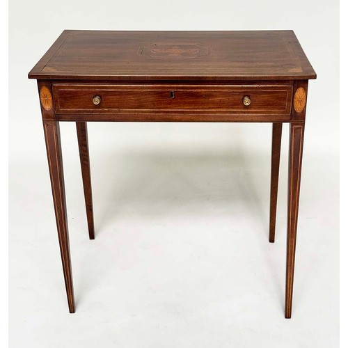 111 - WRITING TABLE, late 19th century George III design mahogany crossbanded, line and marquetry inlaid w... 