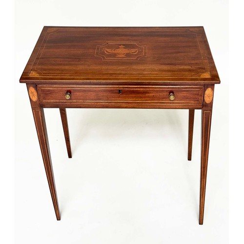 111 - WRITING TABLE, late 19th century George III design mahogany crossbanded, line and marquetry inlaid w... 