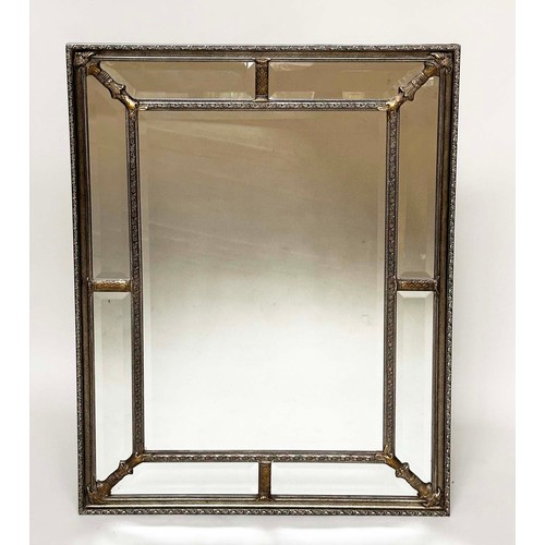 112 - WALL MIRROR, Georgian style with silvered and giltwood frame with bevelled centre and marginal plate... 