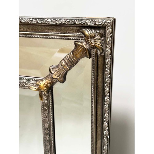 112 - WALL MIRROR, Georgian style with silvered and giltwood frame with bevelled centre and marginal plate... 