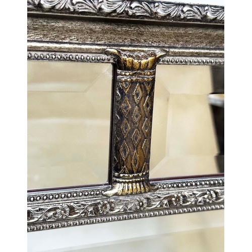 112 - WALL MIRROR, Georgian style with silvered and giltwood frame with bevelled centre and marginal plate... 