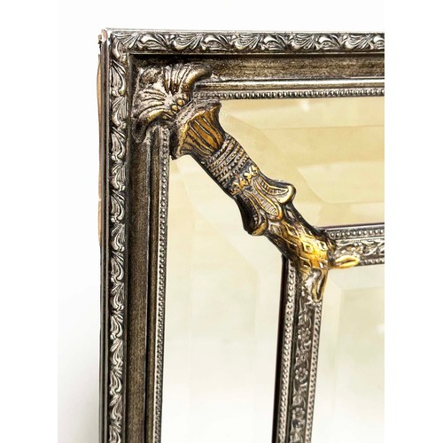 112 - WALL MIRROR, Georgian style with silvered and giltwood frame with bevelled centre and marginal plate... 