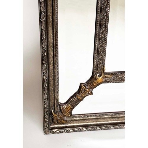 112 - WALL MIRROR, Georgian style with silvered and giltwood frame with bevelled centre and marginal plate... 