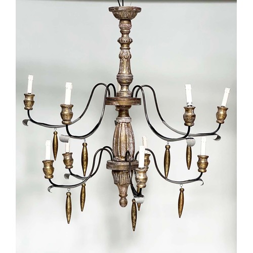 120 - CHANDELIER, ten light two tier giltwood and metal framed with giltwood tear drops, 115cm H x 110cm W... 