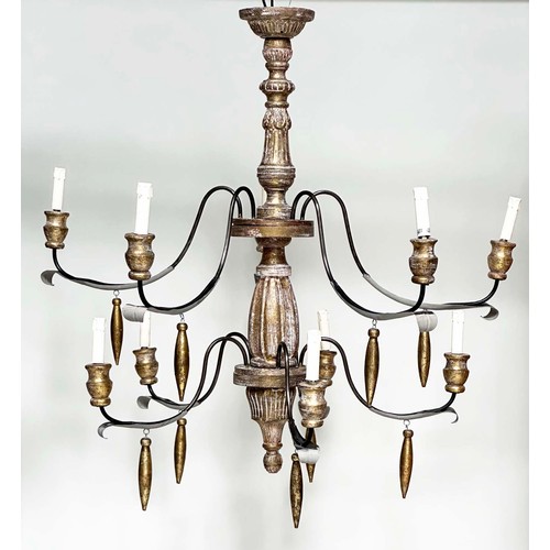 120 - CHANDELIER, ten light two tier giltwood and metal framed with giltwood tear drops, 115cm H x 110cm W... 