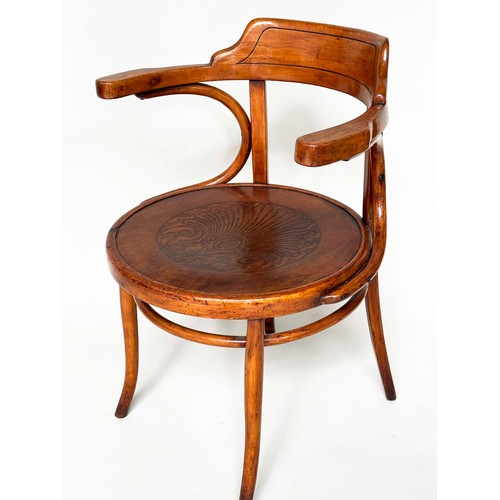 116 - ARMCHAIRS, a pair, early 20th century Thonet style bentwood with impressed seats. (2)