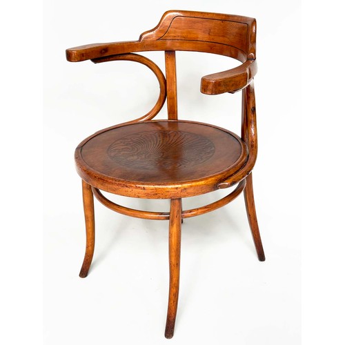 116 - ARMCHAIRS, a pair, early 20th century Thonet style bentwood with impressed seats. (2)