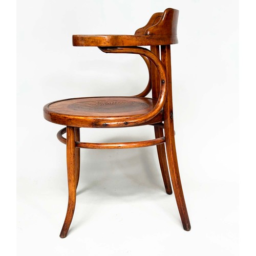 116 - ARMCHAIRS, a pair, early 20th century Thonet style bentwood with impressed seats. (2)