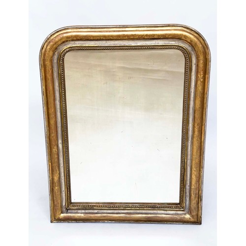 114 - WALL MIRROR, 19th century French giltwood and gesso with arched beaded and incised frame, 77cm W x 1... 