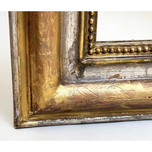 114 - WALL MIRROR, 19th century French giltwood and gesso with arched beaded and incised frame, 77cm W x 1... 