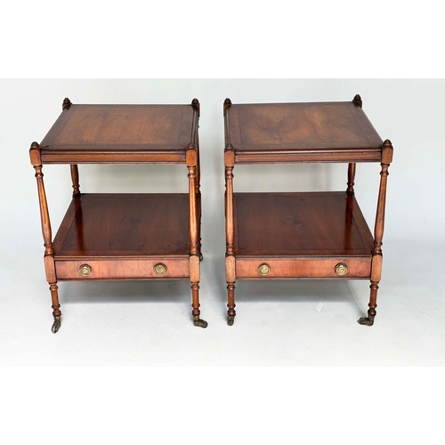 122 - LAMP TABLES, a pair, George III design mahogany and crossbanded each with two tiers and drawer, 45cm... 