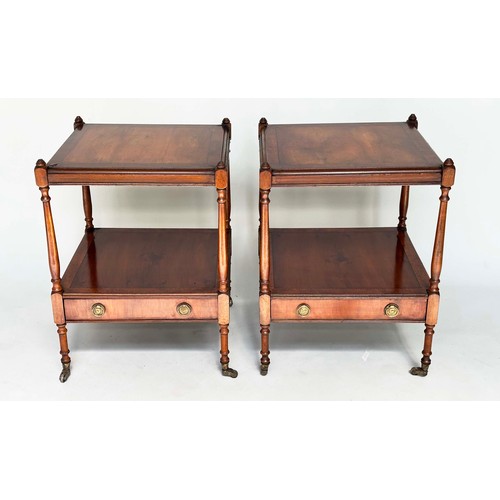 122 - LAMP TABLES, a pair, George III design mahogany and crossbanded each with two tiers and drawer, 45cm... 