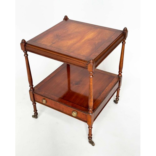 122 - LAMP TABLES, a pair, George III design mahogany and crossbanded each with two tiers and drawer, 45cm... 