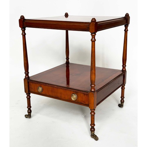 122 - LAMP TABLES, a pair, George III design mahogany and crossbanded each with two tiers and drawer, 45cm... 