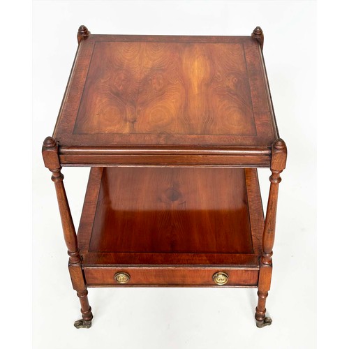 122 - LAMP TABLES, a pair, George III design mahogany and crossbanded each with two tiers and drawer, 45cm... 