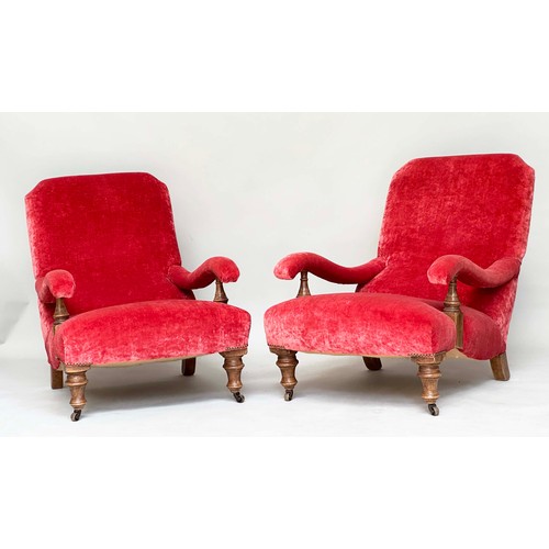 110 - ARMCHAIRS, a pair, Howard style and George Smith manner with dusty pink velvet chenille upholstery, ... 