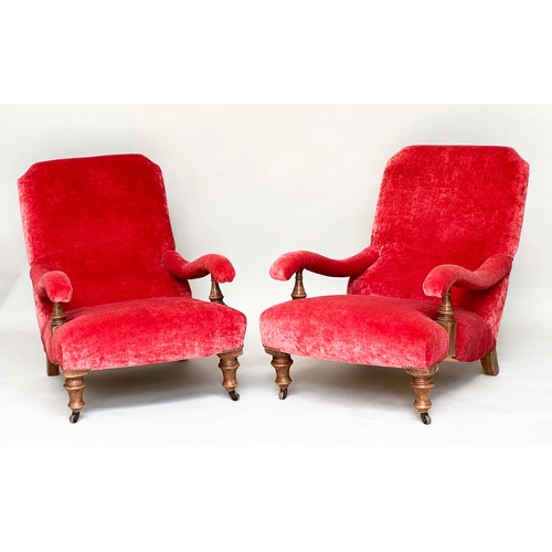 110 - ARMCHAIRS, a pair, Howard style and George Smith manner with dusty pink velvet chenille upholstery, ... 